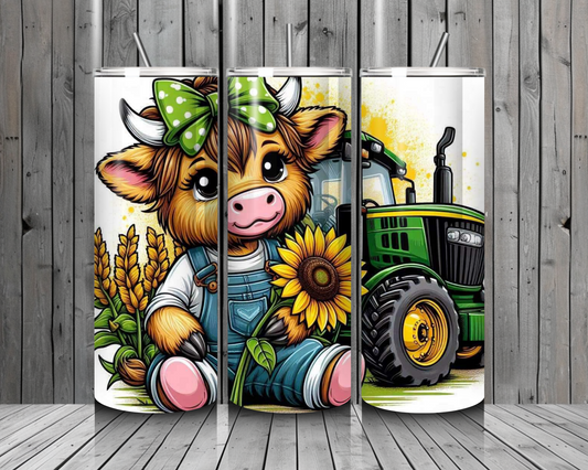 T1. Sunflower Highland Cow 20oz Stainless Steel Tumbler
